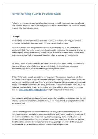 format for filing a condo insurance claim format