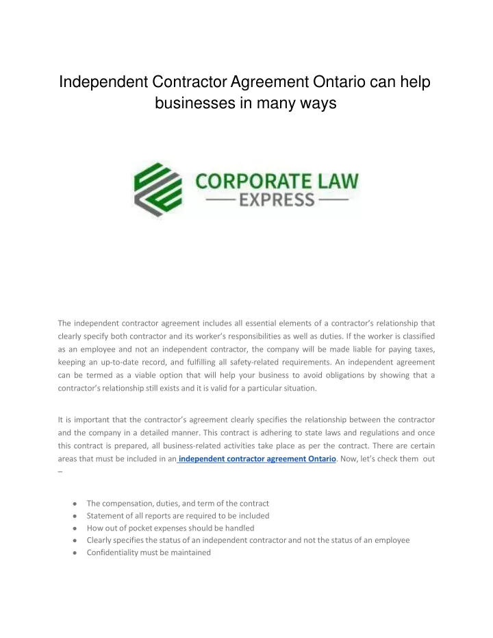 independent contractor agreement ontario can help