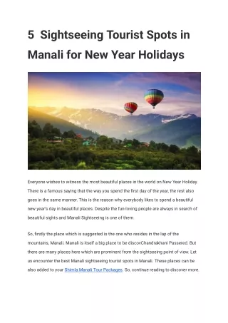 5 Sightseeing Tourist Spots in Manali for New Year Holiday