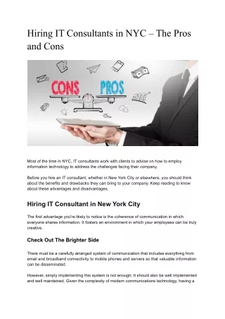 Hiring IT Consultants In NYC – The Pros and Cons