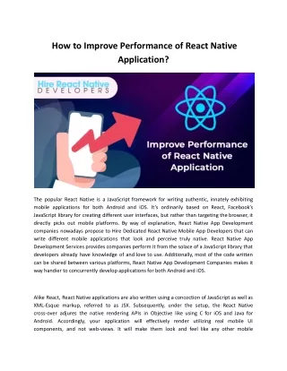 How to Improve Performance of React Native Application?