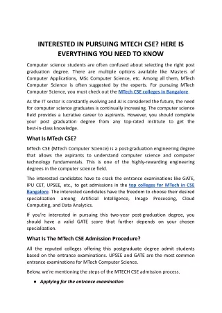 interested in pursuing mtech cse here