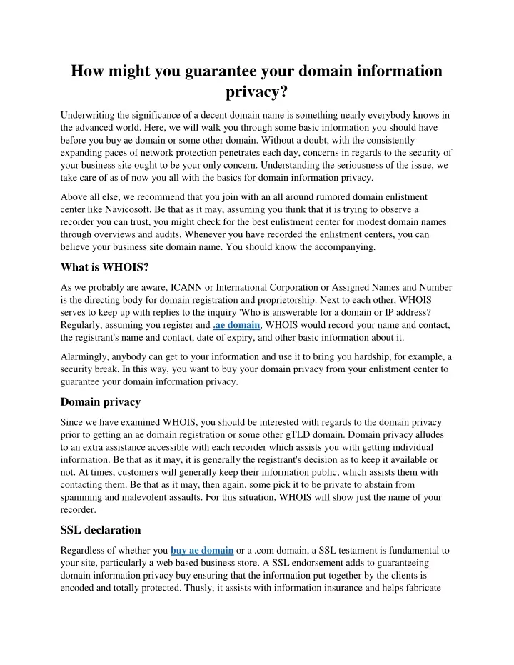 how might you guarantee your domain information