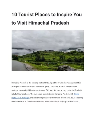 10 Tourist Places to Inspire You to Visit Himachal Pradesh