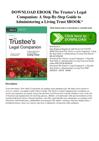 DOWNLOAD EBOOK The Trustee's Legal Companion A Step-By-Step Guide to Administering a Living Trust $BOOK^