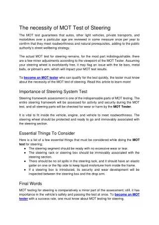 the necessity of mot test of steering