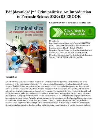 Pdf [download]^^ Criminalistics An Introduction to Forensic Science $READ$ EBOOK