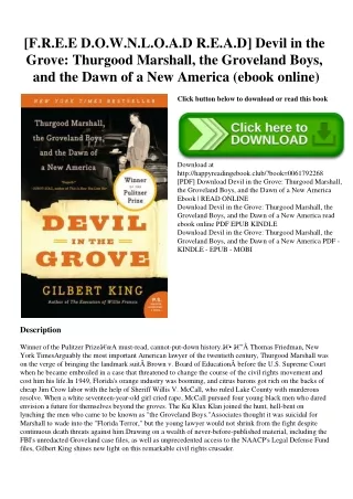 [F.R.E.E D.O.W.N.L.O.A.D R.E.A.D] Devil in the Grove Thurgood Marshall  the Groveland Boys  and the Dawn of a New Americ