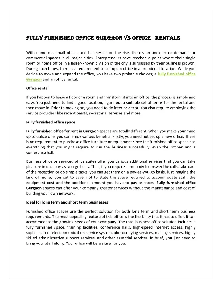 fully furnished offi fully furnished office