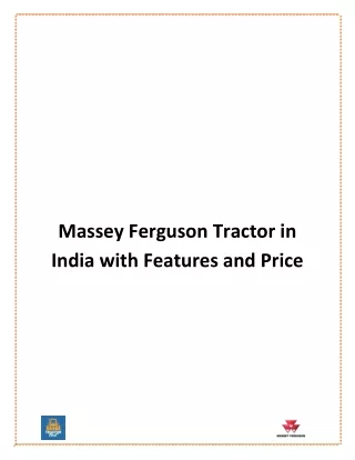 Massey Ferguson Tractor in India with Features and Price