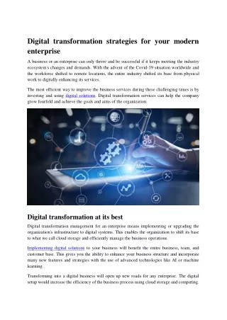 Digital transformation strategies for your modern enterprise