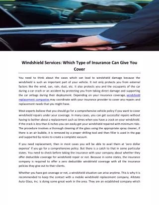 Windshield Services Which Type of Insurance Can Give You Cover