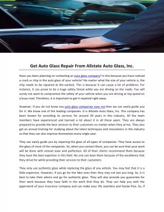 Get Auto Glass Repair From Allstate Auto Glass, Inc.