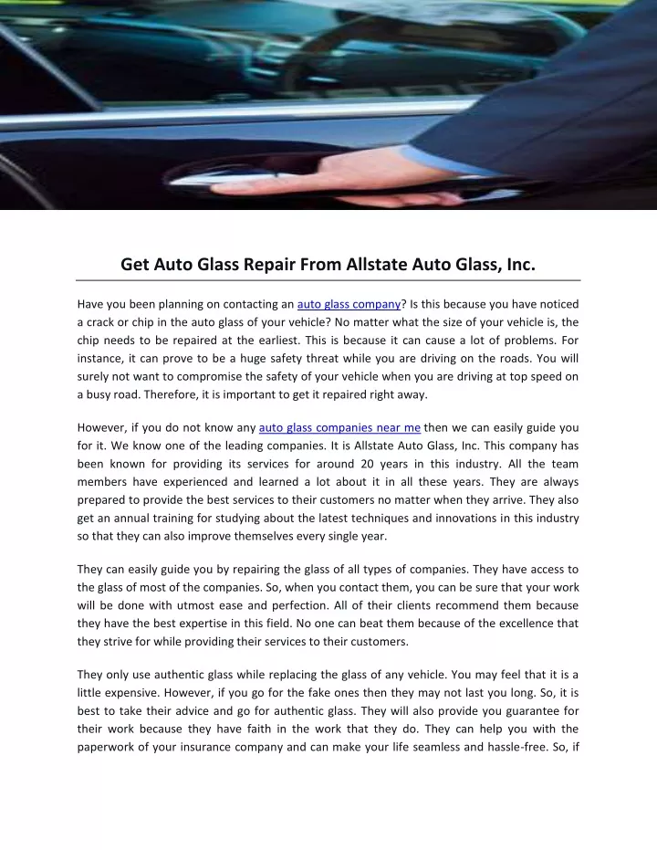 get auto glass repair from allstate auto glass inc