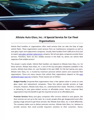 Allstate Auto Glass, Inc- A Special Service for Car Fleet Organizations