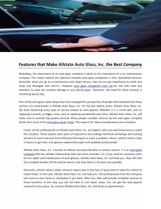 Features that Make Allstate Auto Glass, Inc. the Best Company