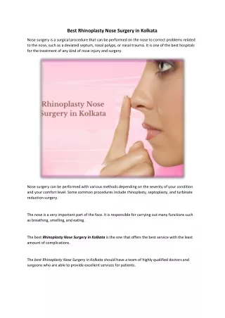 Best Rhinoplasty Nose Surgery in Kolkata