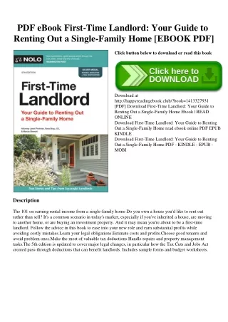 PDF eBook First-Time Landlord Your Guide to Renting Out a Single-Family Home [EBOOK PDF]