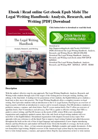 Ebook  Read online Get ebook Epub Mobi The Legal Writing Handbook Analysis  Research  and Writing [PDF] Download
