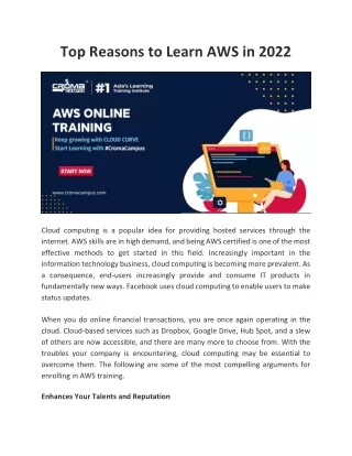 Top Reasons to Learn AWS in 2022