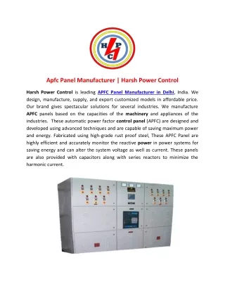 APFC Panel Manufacturer - Harsh Power Control