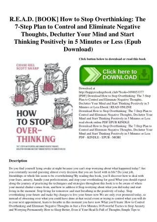 R.E.A.D. [BOOK] How to Stop Overthinking The 7-Step Plan to Control and Eliminate Negative Thoughts  Declutter Your Mind