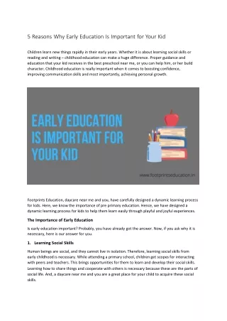 Why Early Education Is Important for Your Kid