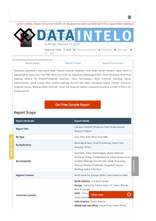 Calcium Chloride Dihydrate Food Grade Market Research Report 2021-2028