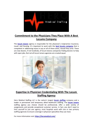 Commitment to the Physicians They Place With A Best Locums Company