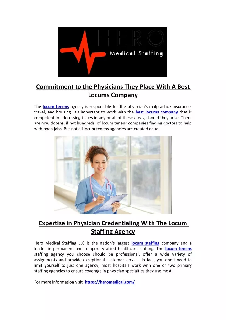 commitment to the physicians they place with
