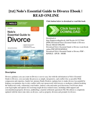 [txt] Nolo's Essential Guide to Divorce Ebook  READ ONLINE
