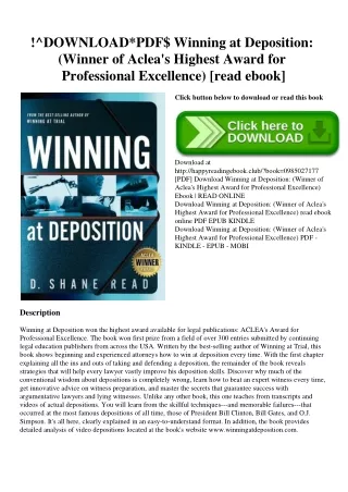!^DOWNLOADPDF$ Winning at Deposition (Winner of Aclea's Highest Award for Professional Excellence) [read ebook]