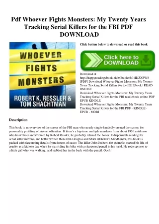 Pdf Whoever Fights Monsters My Twenty Years Tracking Serial Killers for the FBI PDF DOWNLOAD