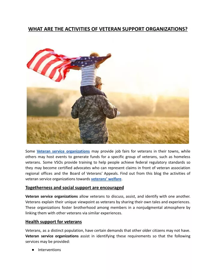 what are the activities of veteran support