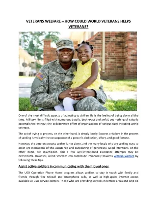 veterans welfare how could world veterans helps