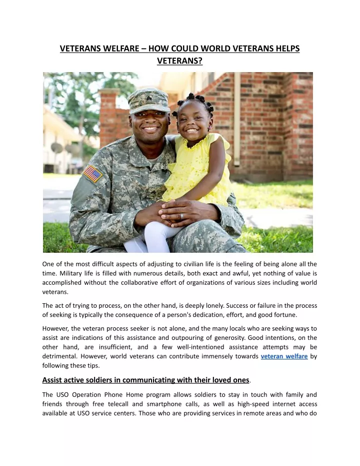 veterans welfare how could world veterans helps
