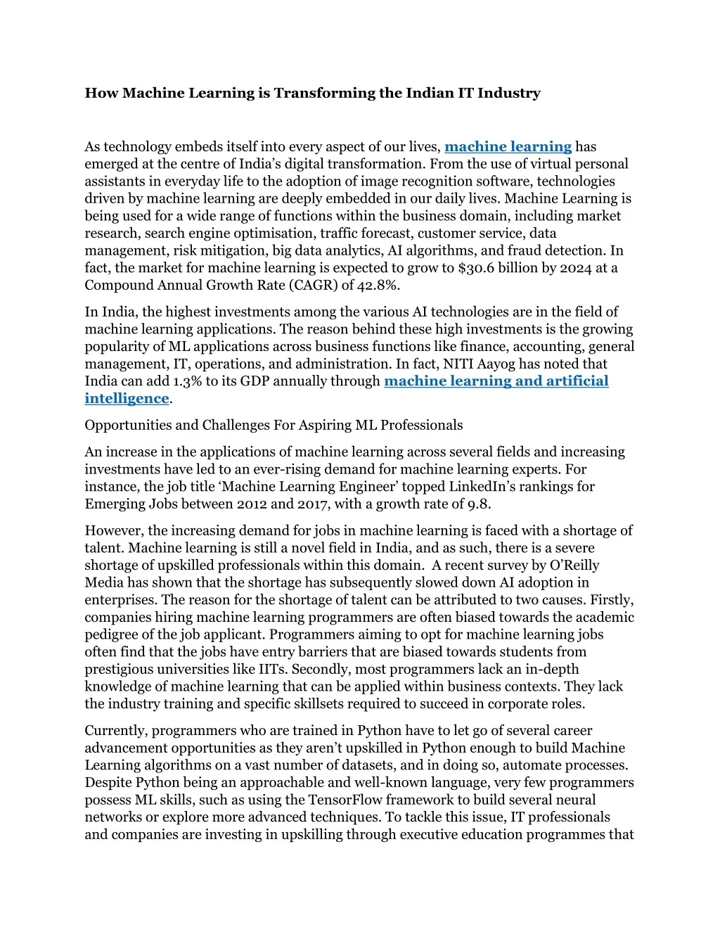 PPT - How Machine Learning is Transforming the Indian IT Industry ...