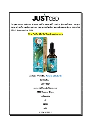 How To Use Cbd Oil  Justcbdstore.com