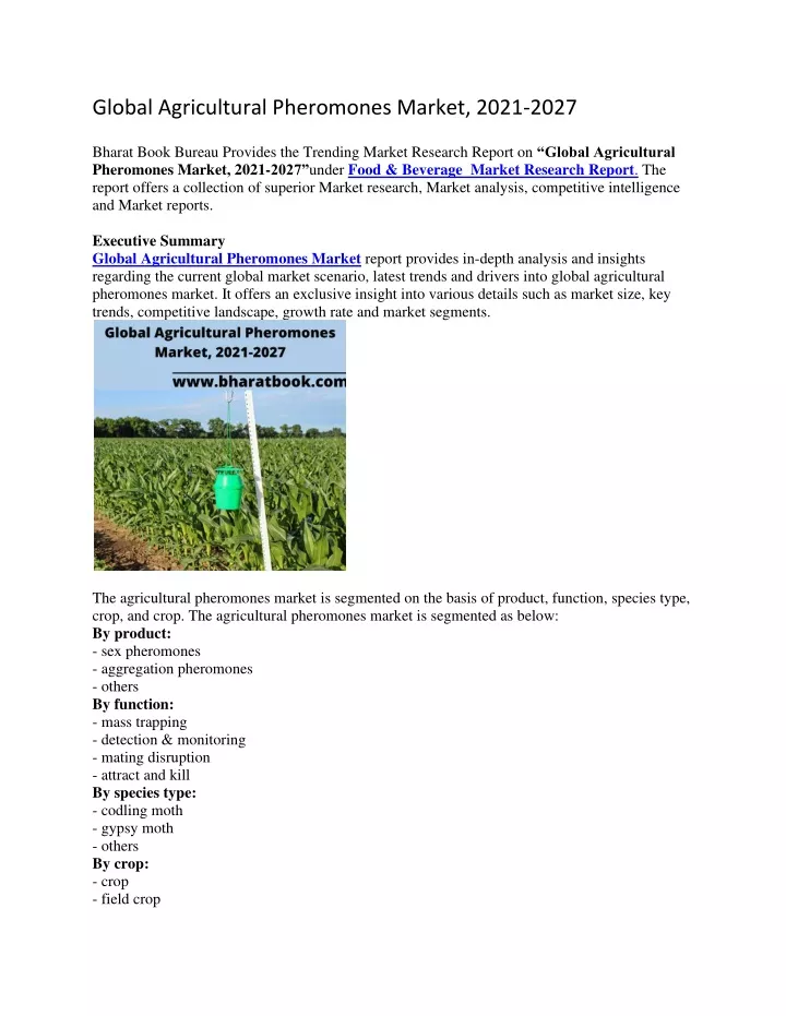 global agricultural pheromones market 2021 2027