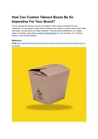 how can custom takeout boxes be so imperative