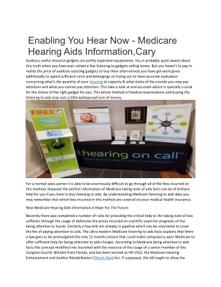 Enabling You Hear Now - Medicare Hearing Aids Information,Cary