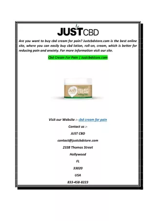 Cbd Cream For Pain  Justcbdstore.com