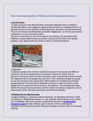 roles and responsibilities of builders while