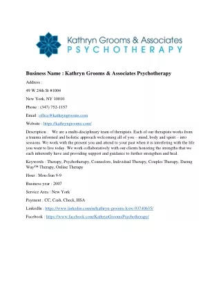 Kathryn Grooms & Associates Psychotherapy