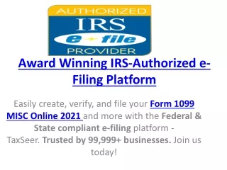 Award Winning IRS-Authorized e-Filing Platform