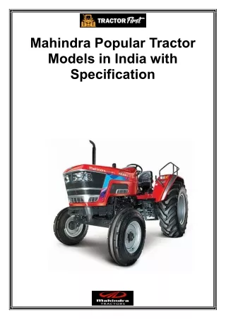 Mahindra Popular Tractor Models in India with Specification