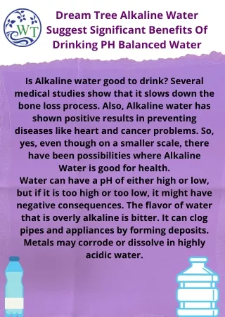 Dream Tree Alkaline Water Suggest Significant Benefits Of Drinking PH Balanced Water