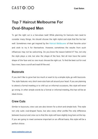 Top 7 Haircut Melbourne For Oval-Shaped Men - Cast Salon