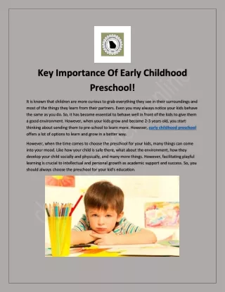 Know The Importance Of Early Childhood Preschool