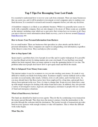 Top 5 Tips For Recouping Your Lost Funds